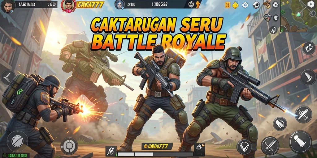 Tangkapan layar utama CAKRA777 menunjukkan aksi pertempuran Battle Royale yang intens.