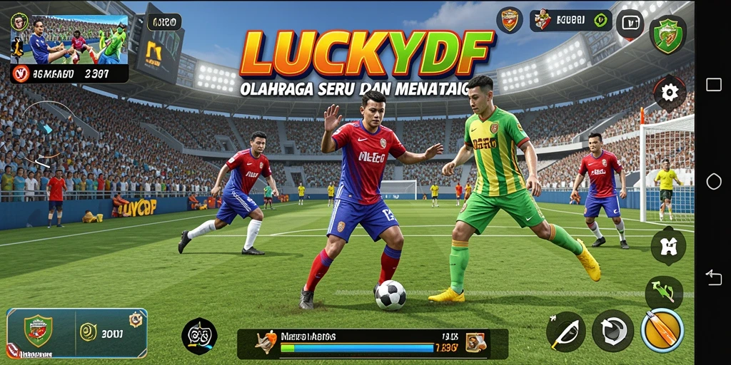 Tangkapan layar gameplay <strong>LUCKYDF</strong> menunjukkan aksi olahraga yang dinamis dan seru.
