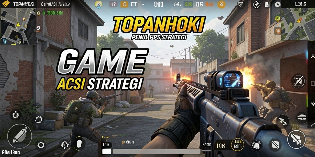 Screenshot menunjukkan aksi intens dalam game FPS TOPANHOKI.
